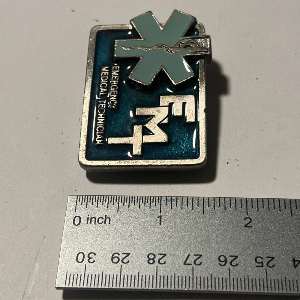 Vintage EMT Belt Buckle Emergency Medical Technician Star of Life Blue Enamel